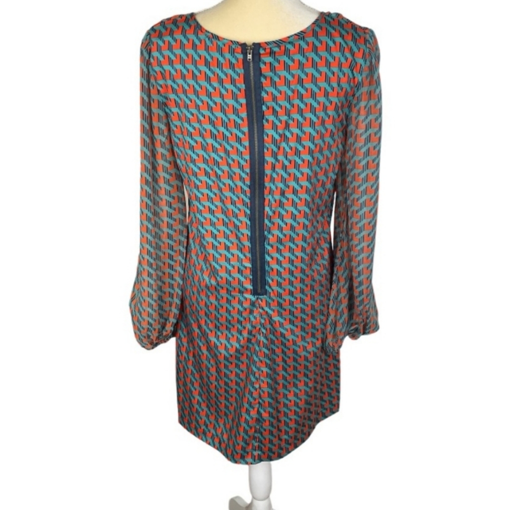 Love. Fire Dress Geometric print Sheer long sleeves Size M PTP: 17.4" - Picture 2 of 6
